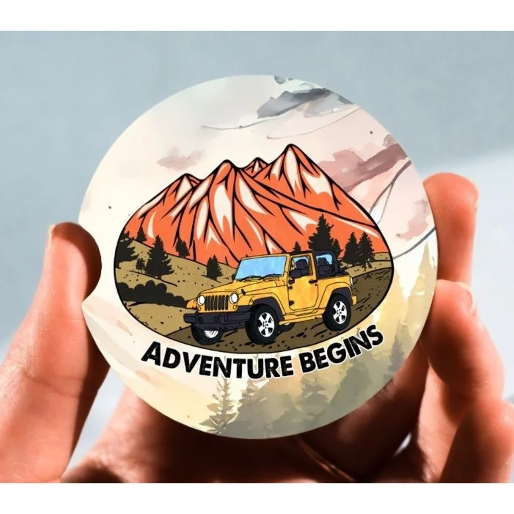 Set of‎ 2 Car Coasters, Adventure Begins Car Coaster, Neoprene Car Coaster